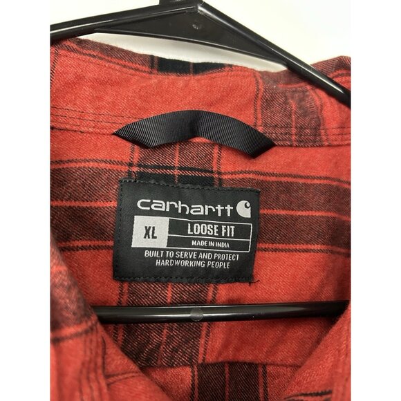 Carhartt Loose Fit Flannel SHIRT ADULT XL TALL RED PLAID OUTDOOR Long Sleeve MEN - Picture 3 of 11